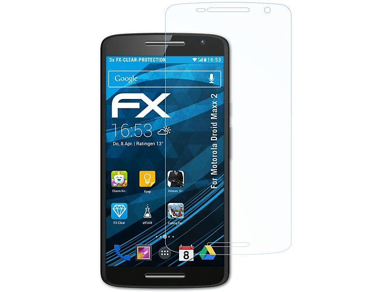 ATFOLIX 3x 2) Motorola Maxx FX-Clear Droid Displayschutz(für