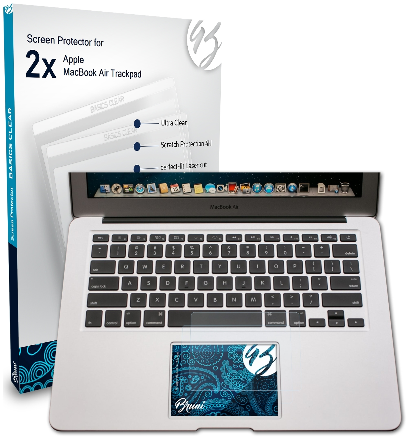 BRUNI 2x Basics-Clear Schutzfolie(für Apple Trackpad) Air MacBook