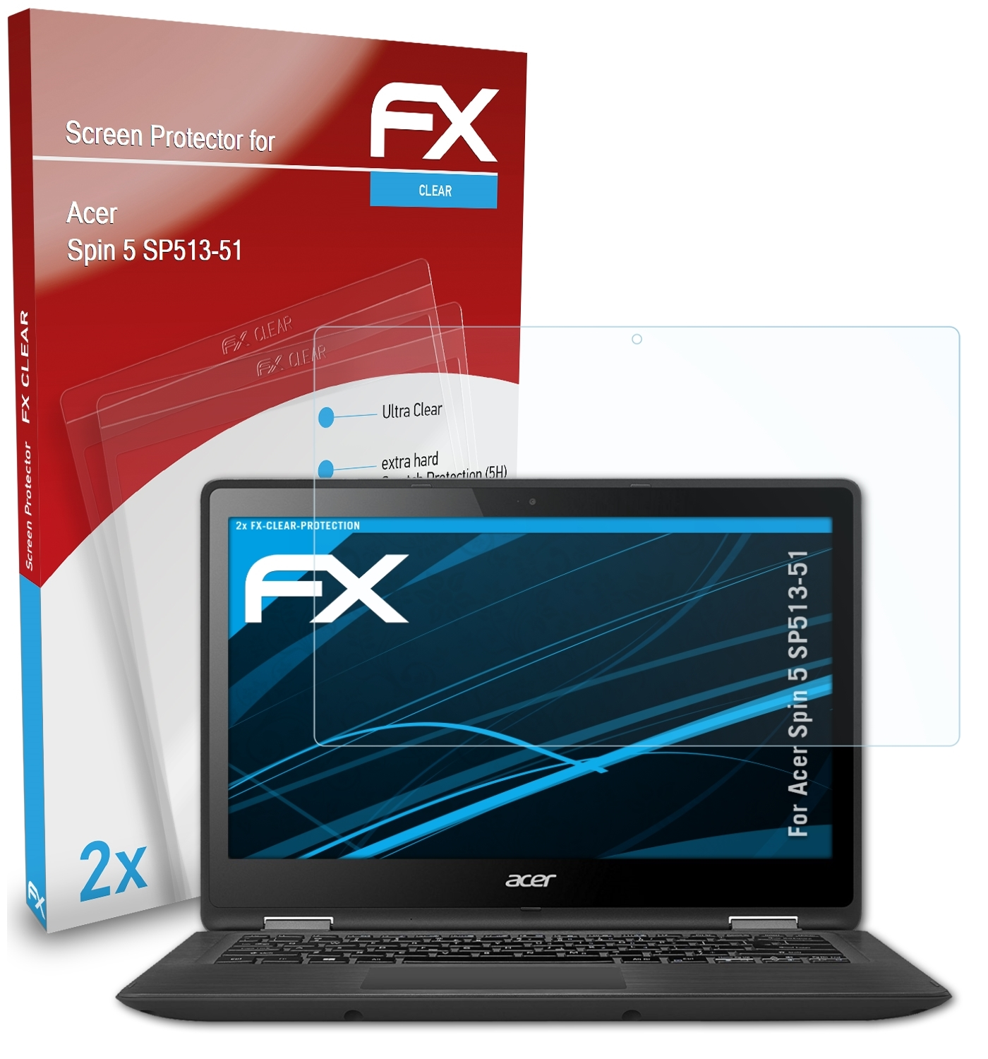 2x Displayschutz(für ATFOLIX FX-Clear Spin SP513-51) 5 Acer