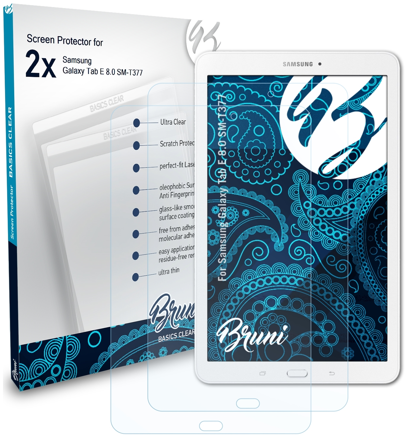 BRUNI 2x Basics-Clear Schutzfolie(für Samsung E Galaxy 8.0 Tab (SM-T377))