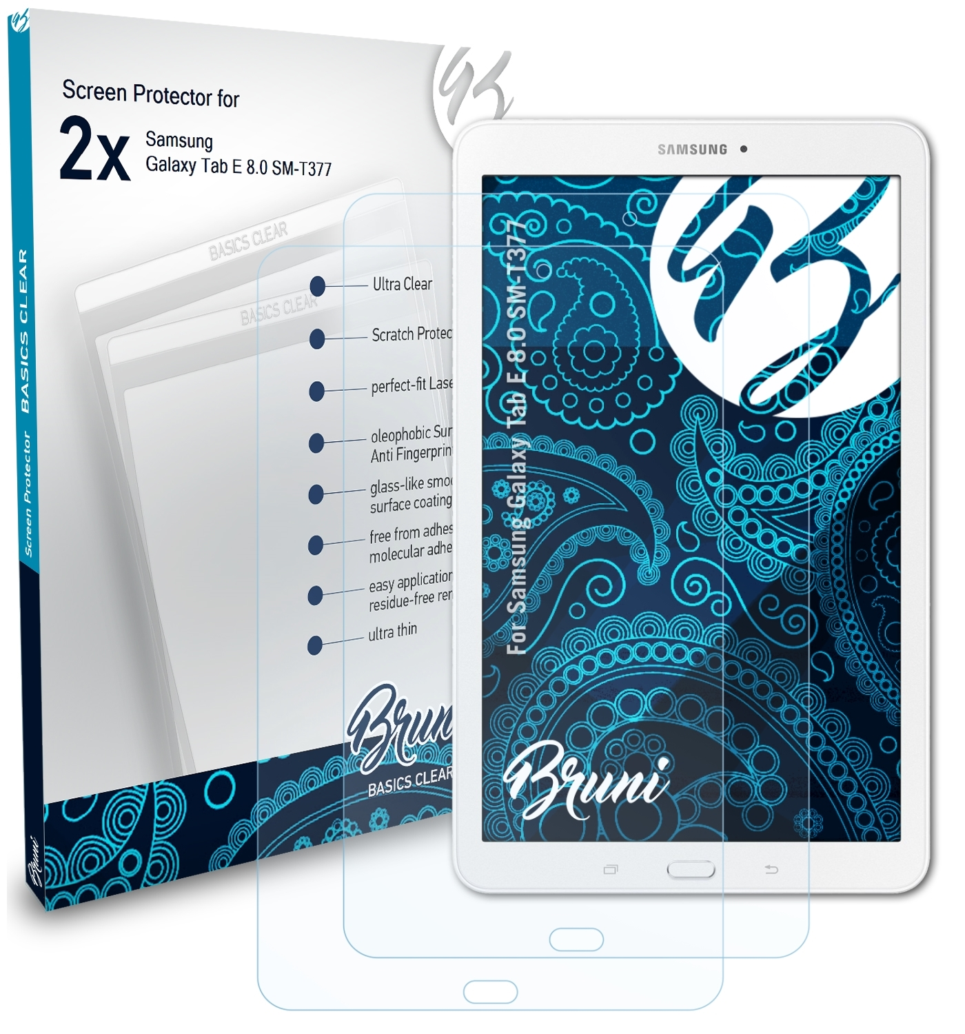 BRUNI Tab Schutzfolie(für Basics-Clear (SM-T377)) 8.0 E 2x Galaxy Samsung