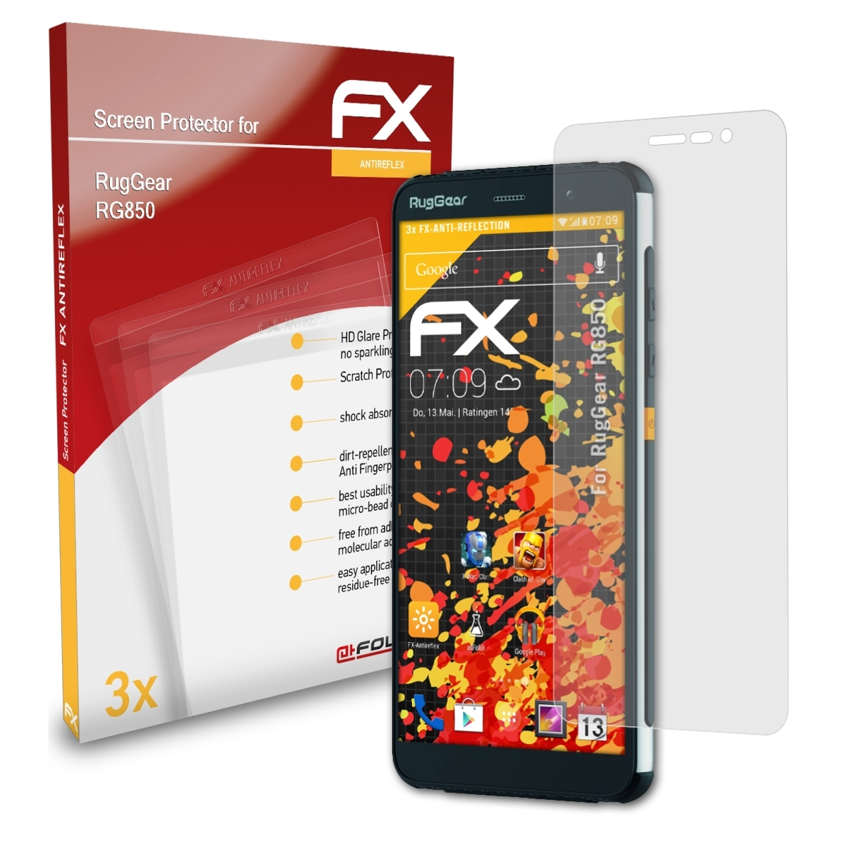 ATFOLIX 3x FX-Antireflex Displayschutz(für RugGear RG850)