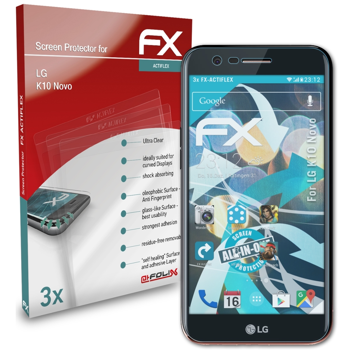 ATFOLIX 3x Novo) Displayschutz(für LG K10 FX-ActiFleX