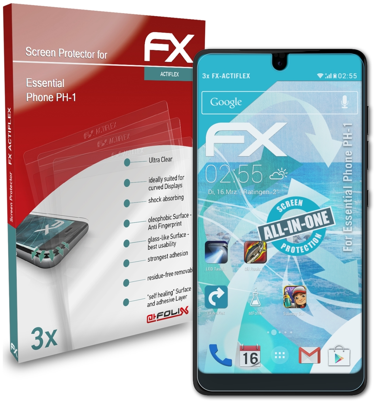 Displayschutz(für 3x FX-ActiFleX Phone ATFOLIX Essential PH-1)