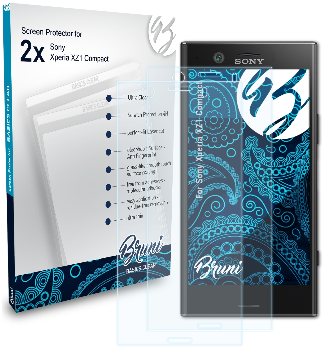 Schutzfolie(für Sony Basics-Clear XZ1 BRUNI Compact) Xperia 2x