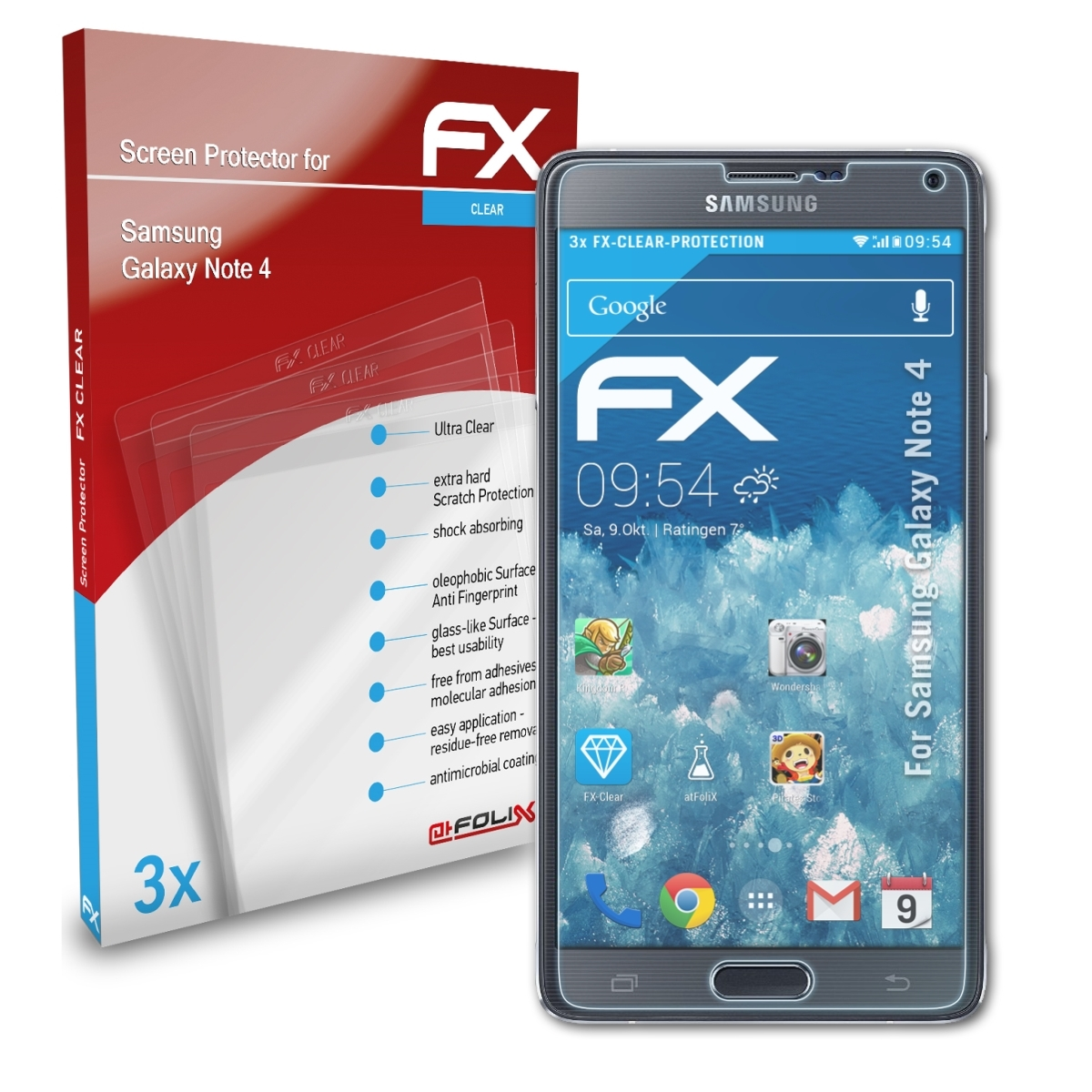 ATFOLIX 3x FX-Clear Displayschutz(für Note 4) Galaxy Samsung
