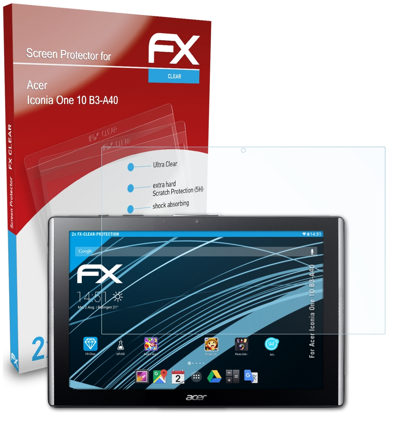 ATFOLIX 2x Acer (B3-A40)) Iconia Displayschutz(für FX-Clear 10 One