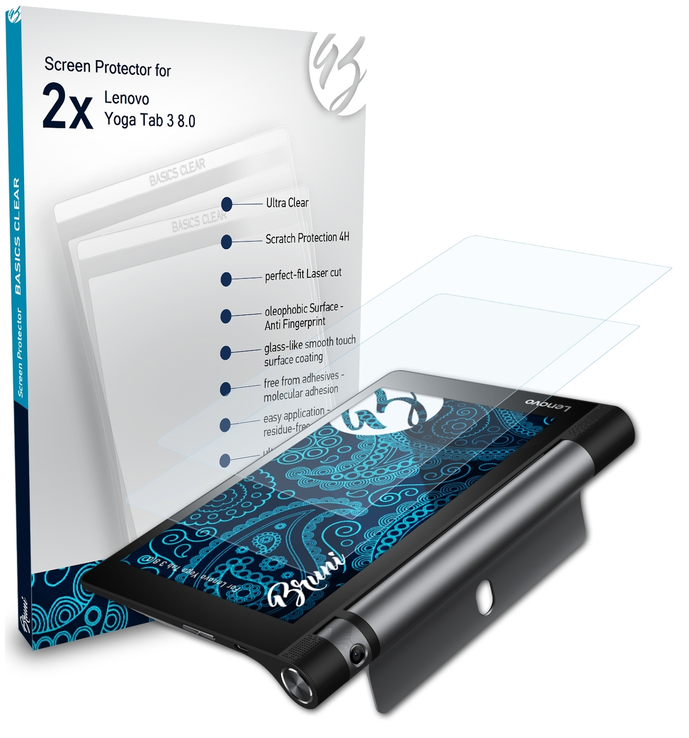 BRUNI 2x Tab 8.0) Yoga Lenovo 3 Schutzfolie(für Basics-Clear
