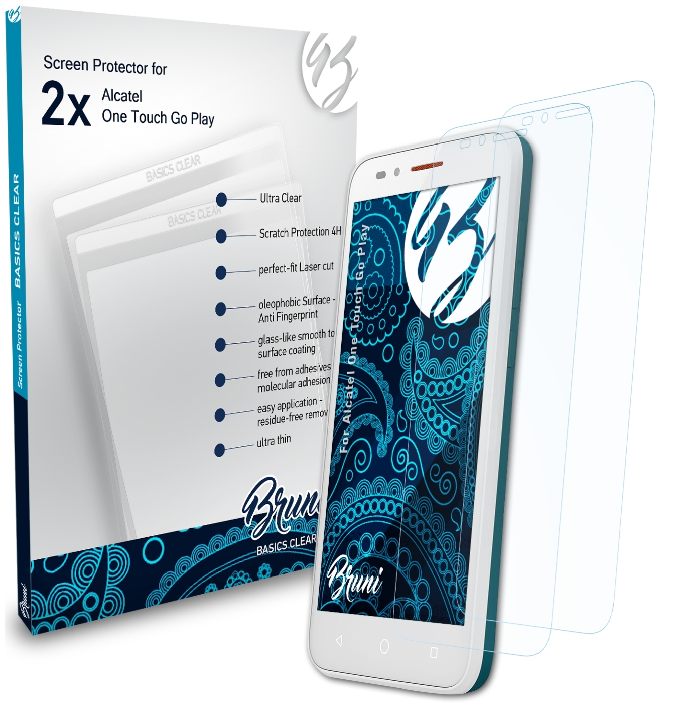BRUNI 2x Basics-Clear Alcatel Play) One Touch Schutzfolie(für Go