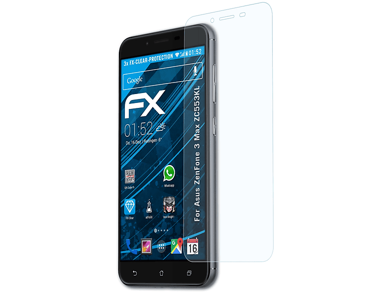 ATFOLIX 3x Max FX-Clear (ZC553KL)) ZenFone 3 Asus Displayschutz(für