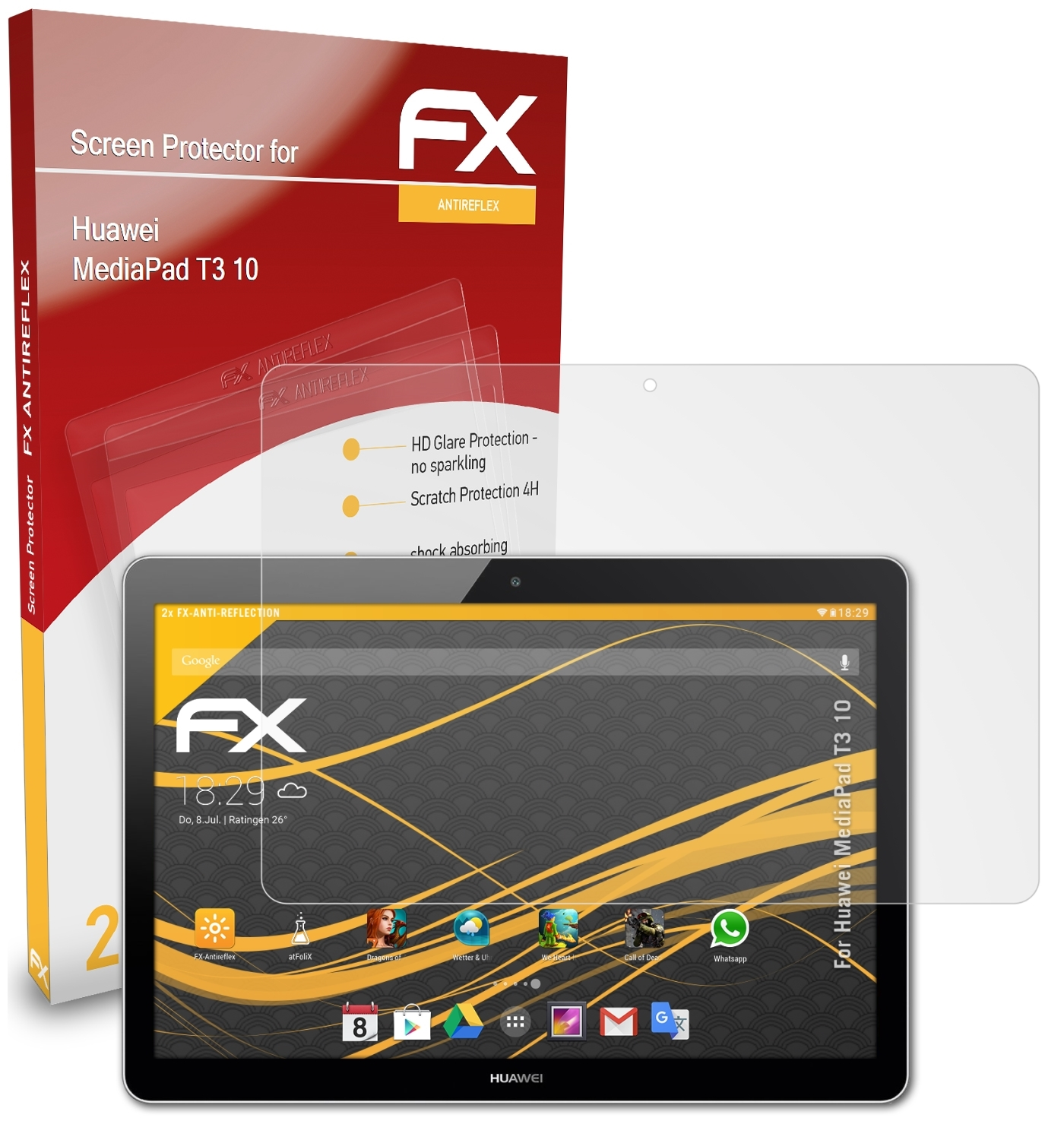 ATFOLIX 2x T3 FX-Antireflex 10) MediaPad Displayschutz(für Huawei
