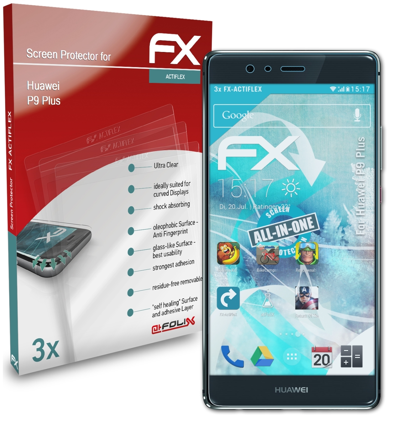 ATFOLIX 3x FX-ActiFleX Huawei P9 Displayschutz(für Plus)
