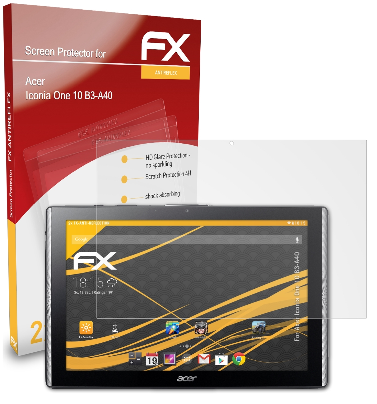 ATFOLIX 2x One Acer 10 FX-Antireflex Iconia (B3-A40)) Displayschutz(für