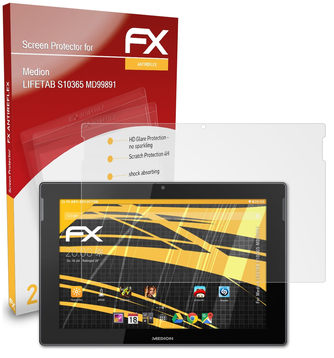 ATFOLIX Medion LIFETAB (MD99891)) FX-Antireflex 2x Displayschutz(für S10365