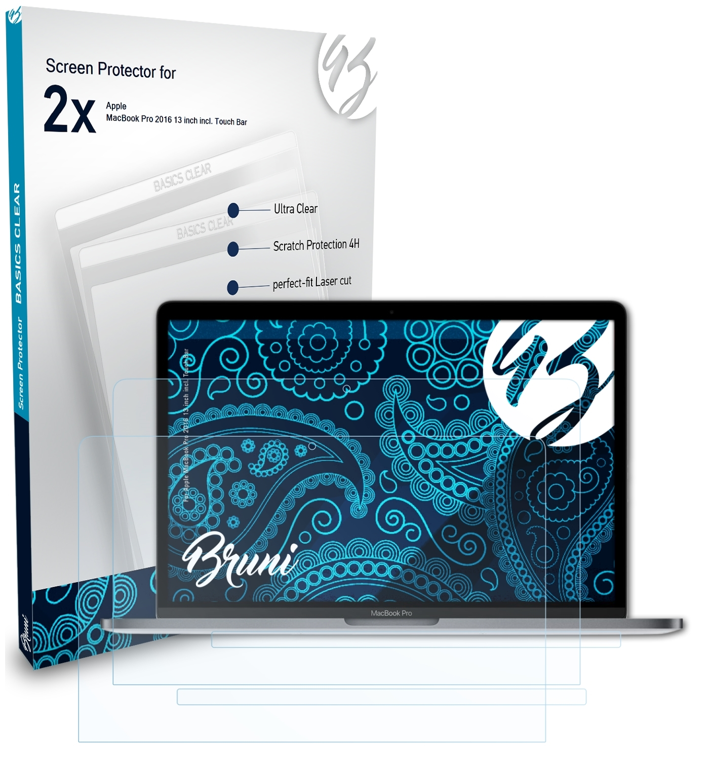 Basics-Clear 13 MacBook 2x Bar)) Pro Schutzfolie(für (incl. 2016 Apple Touch BRUNI inch