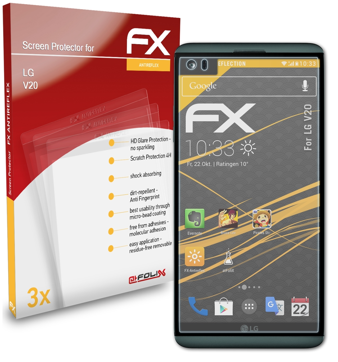 ATFOLIX 3x FX-Antireflex Displayschutz(für LG V20)