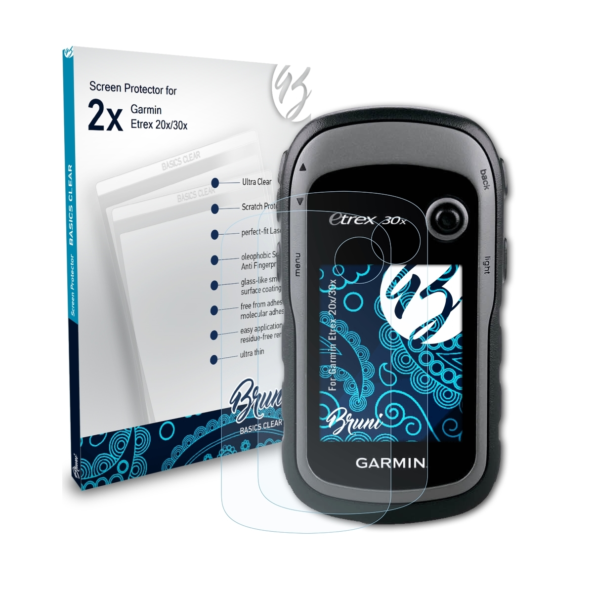 BRUNI 2x Basics-Clear Schutzfolie(für Garmin 20x/30x) Etrex