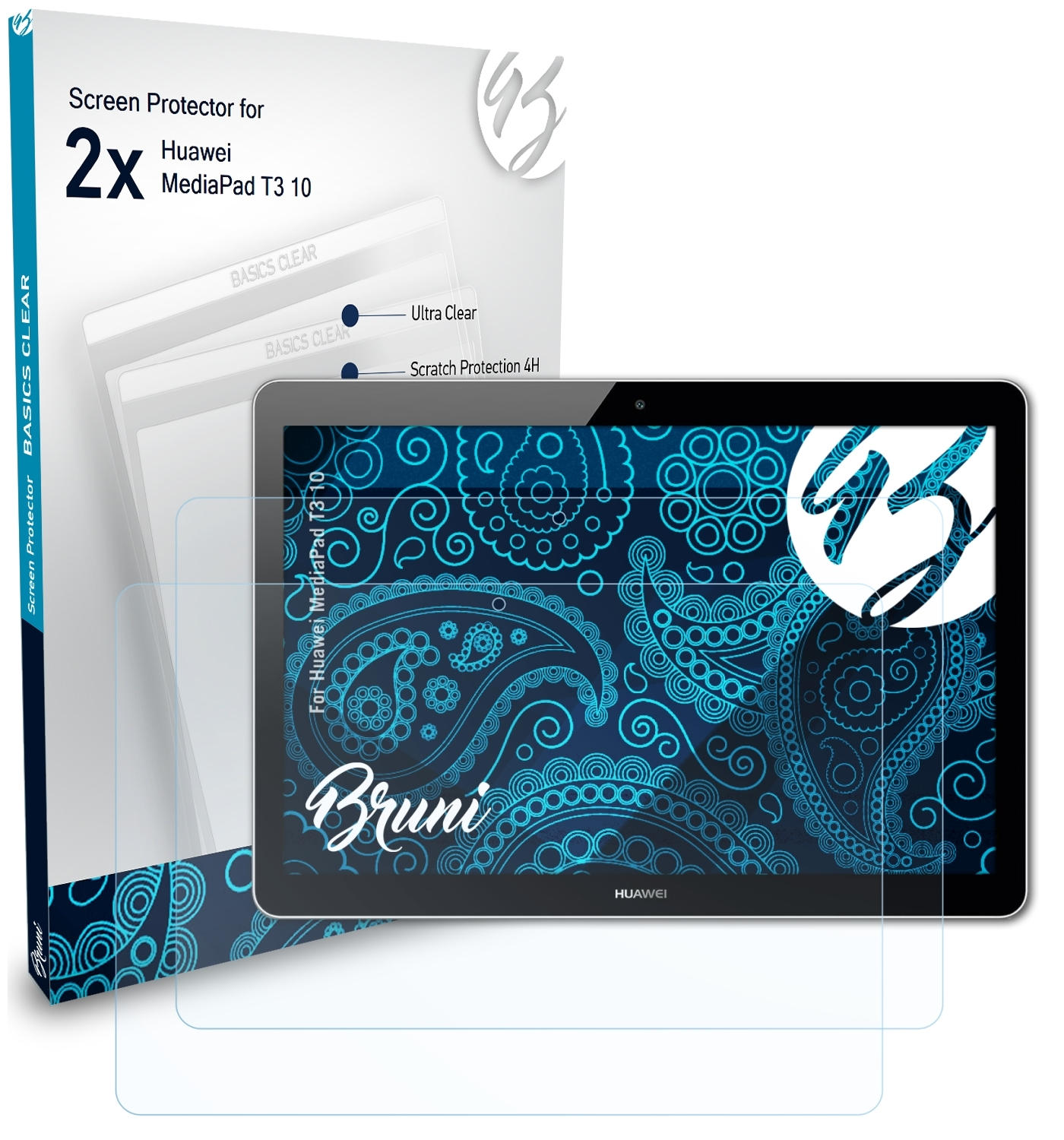 BRUNI 2x Basics-Clear Huawei T3 10) MediaPad Schutzfolie(für