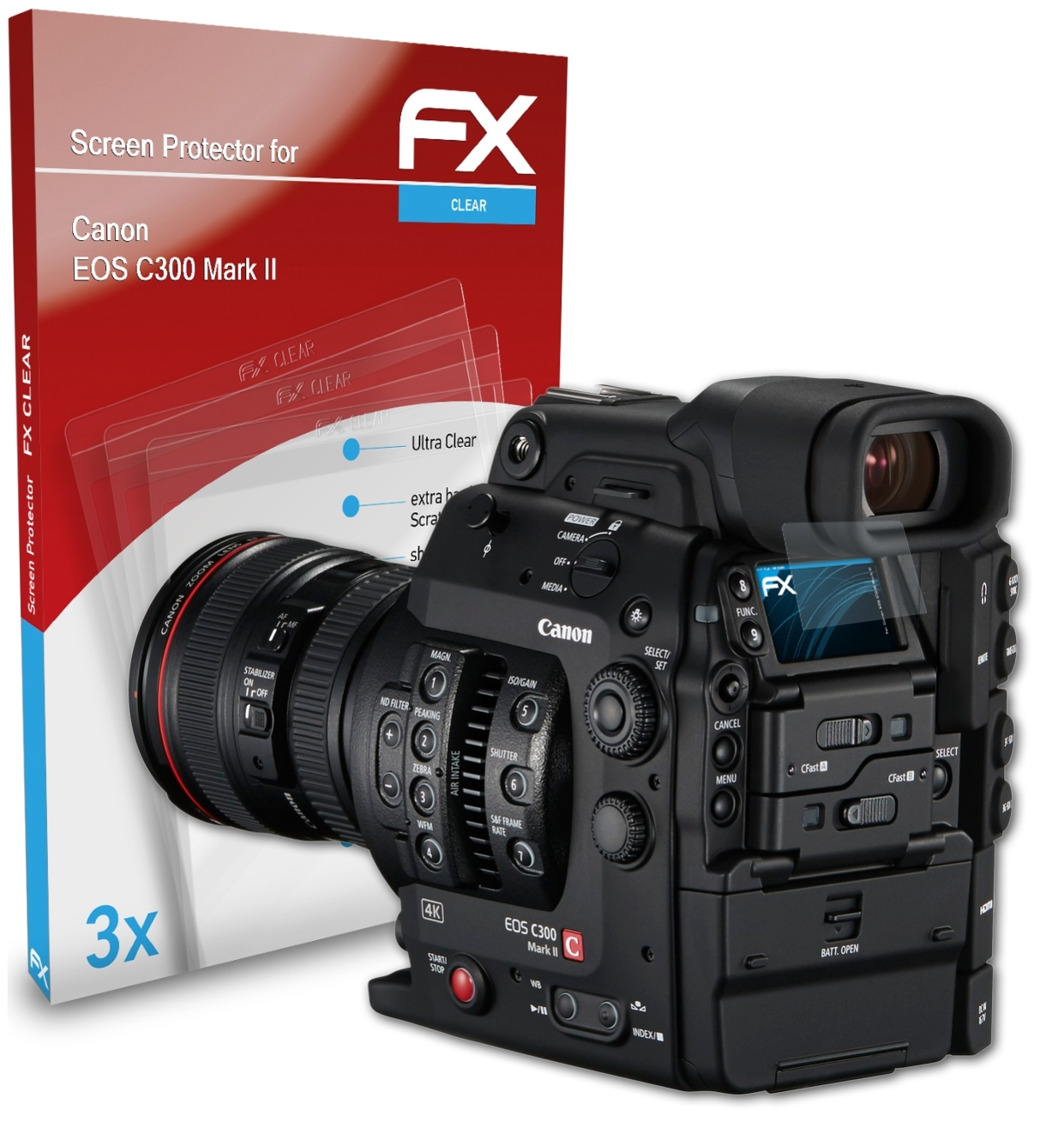 ATFOLIX 3x FX-Clear Displayschutz(für Mark Canon EOS C300 II)