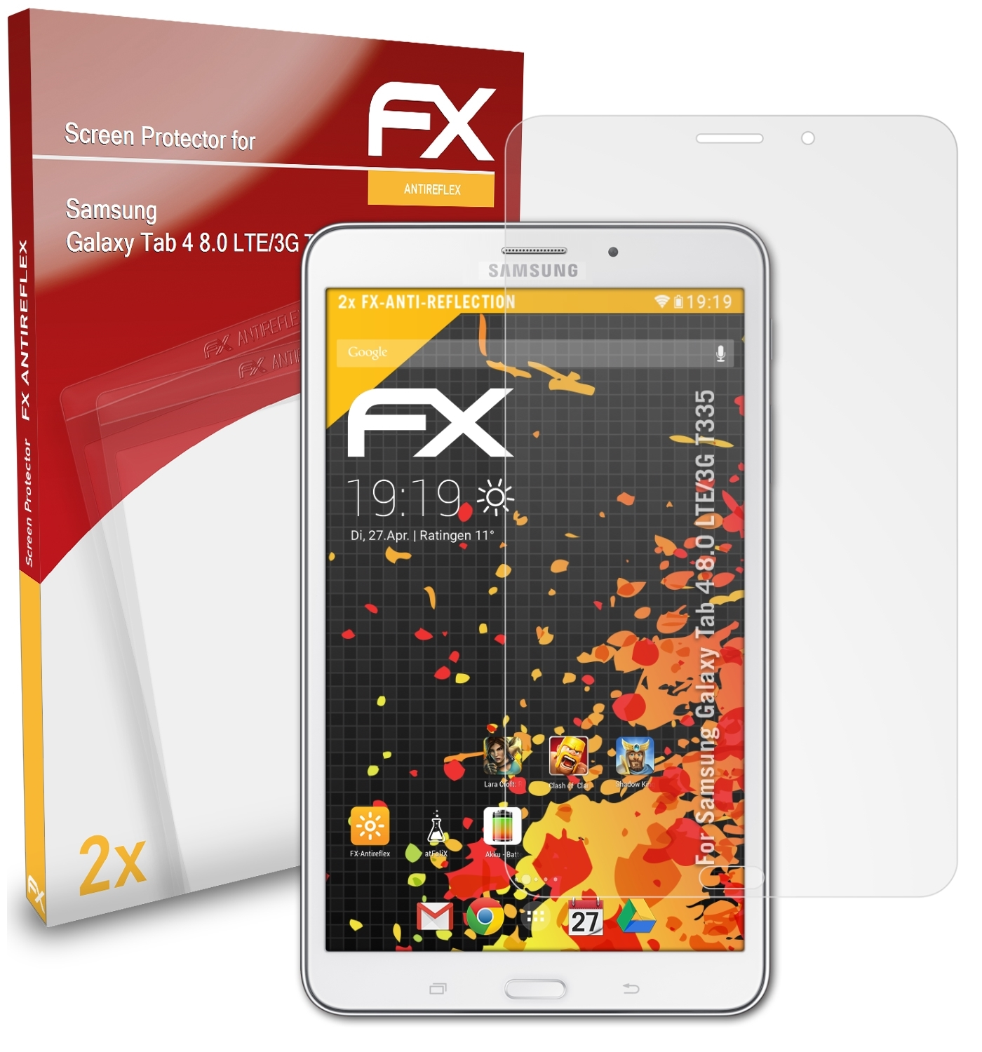 Tab 2x ATFOLIX Galaxy T335)) FX-Antireflex 8.0 4 Displayschutz(für Samsung (LTE/3G
