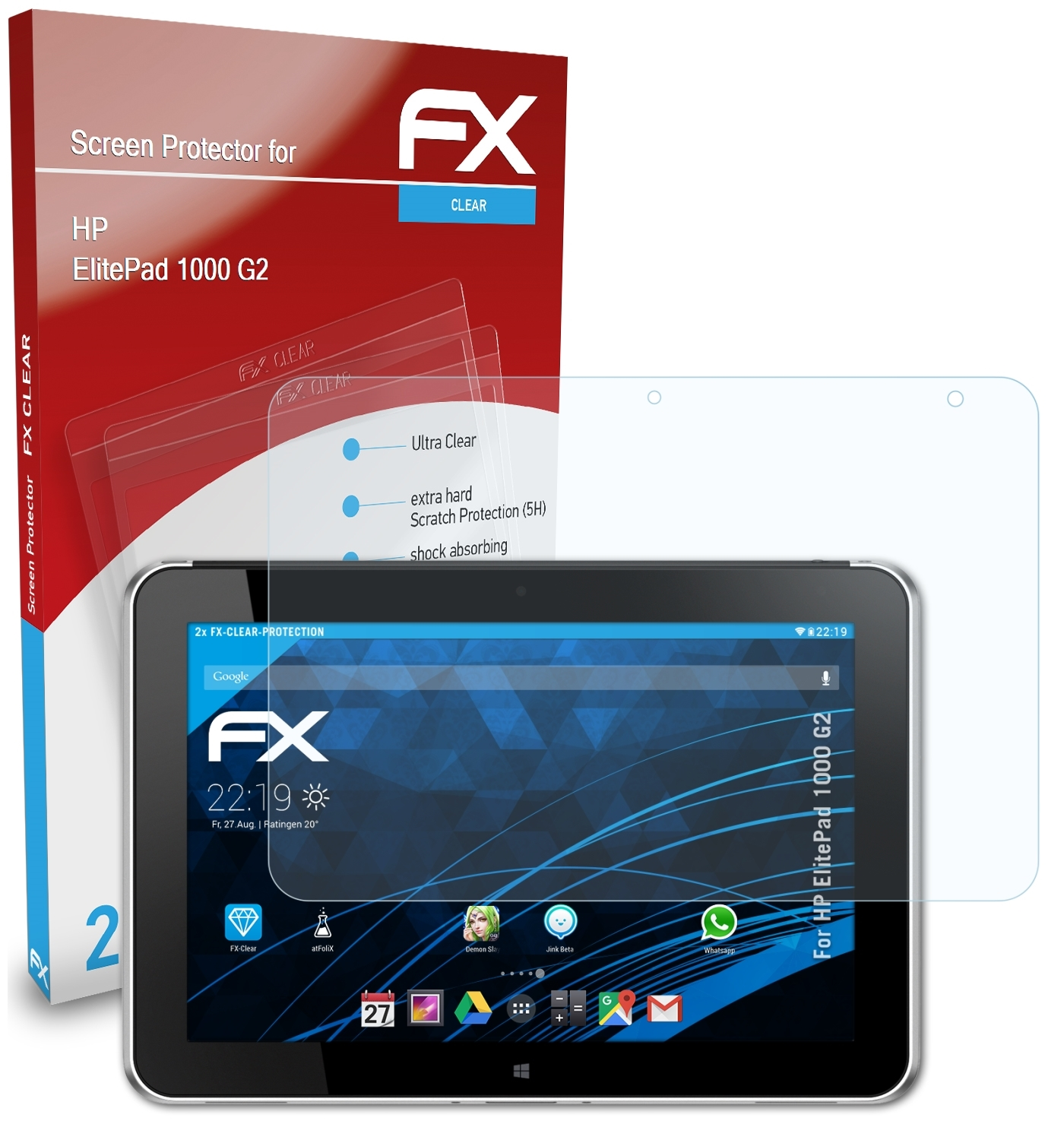 ATFOLIX 2x FX-Clear G2) Displayschutz(für 1000 ElitePad HP
