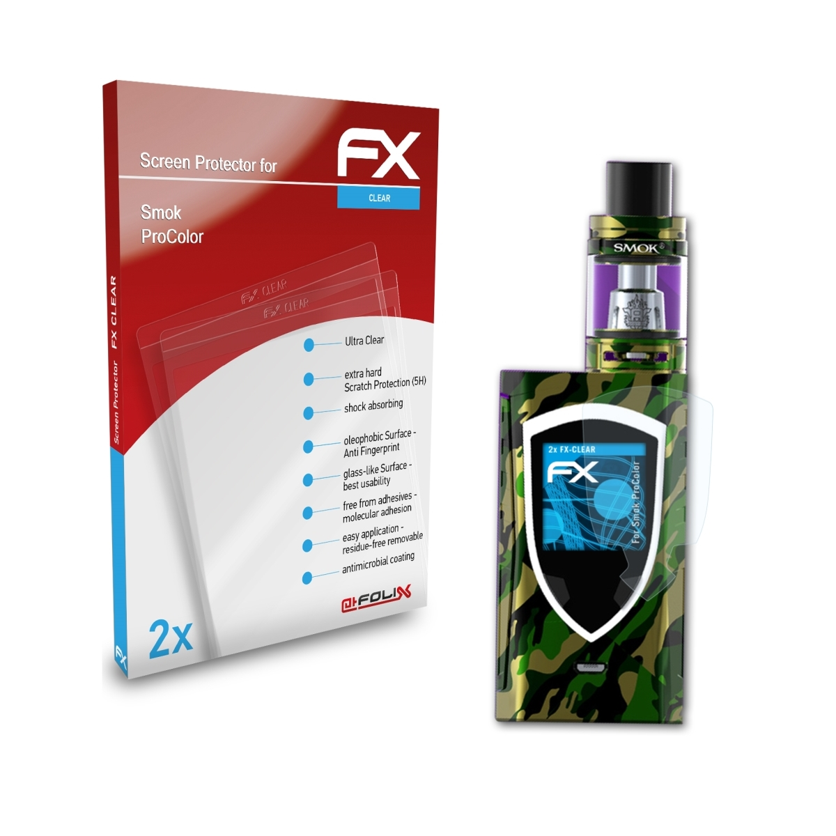 ATFOLIX 2x Displayschutz(für ProColor) Smok FX-Clear