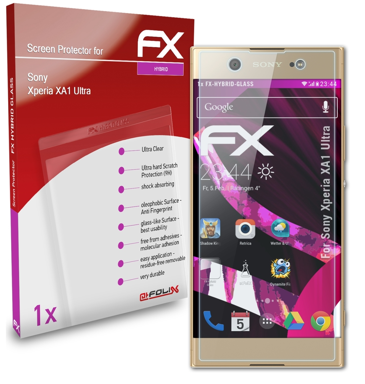 ATFOLIX FX-Hybrid-Glass Schutzglas(für Sony Xperia Ultra) XA1
