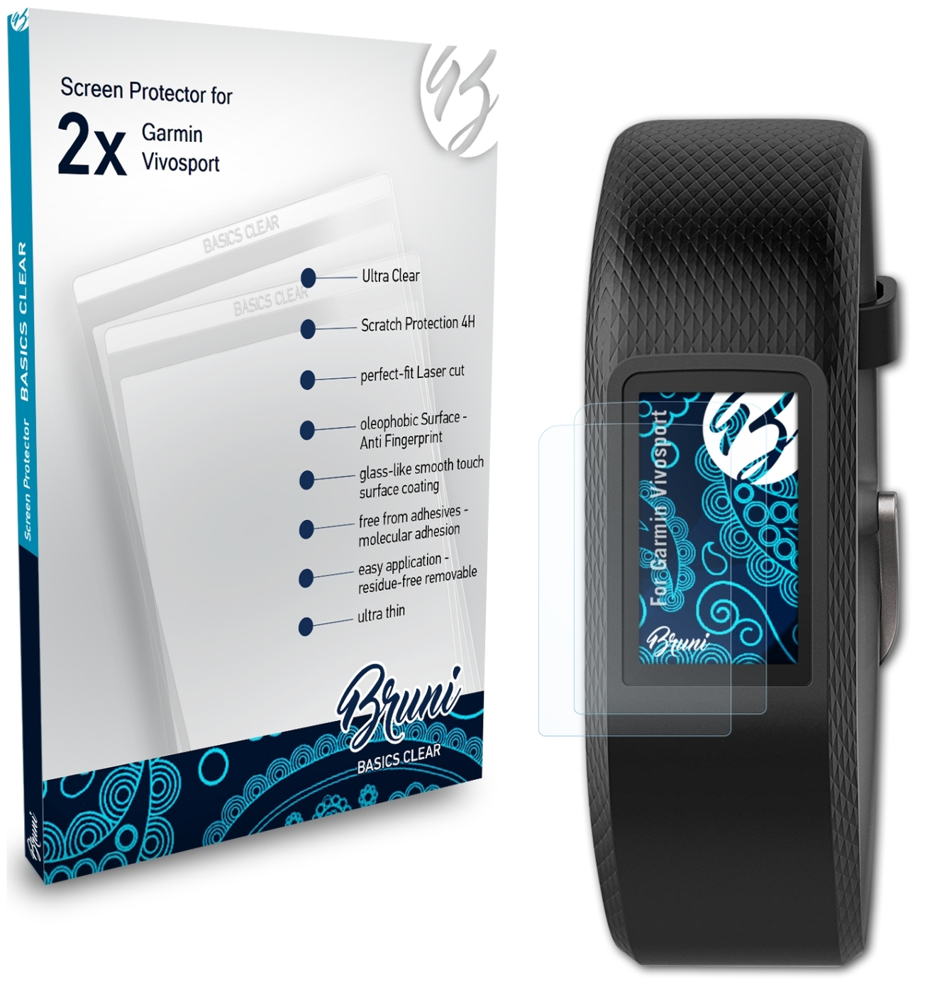 Schutzfolie(für Garmin Basics-Clear Vivosport) BRUNI 2x