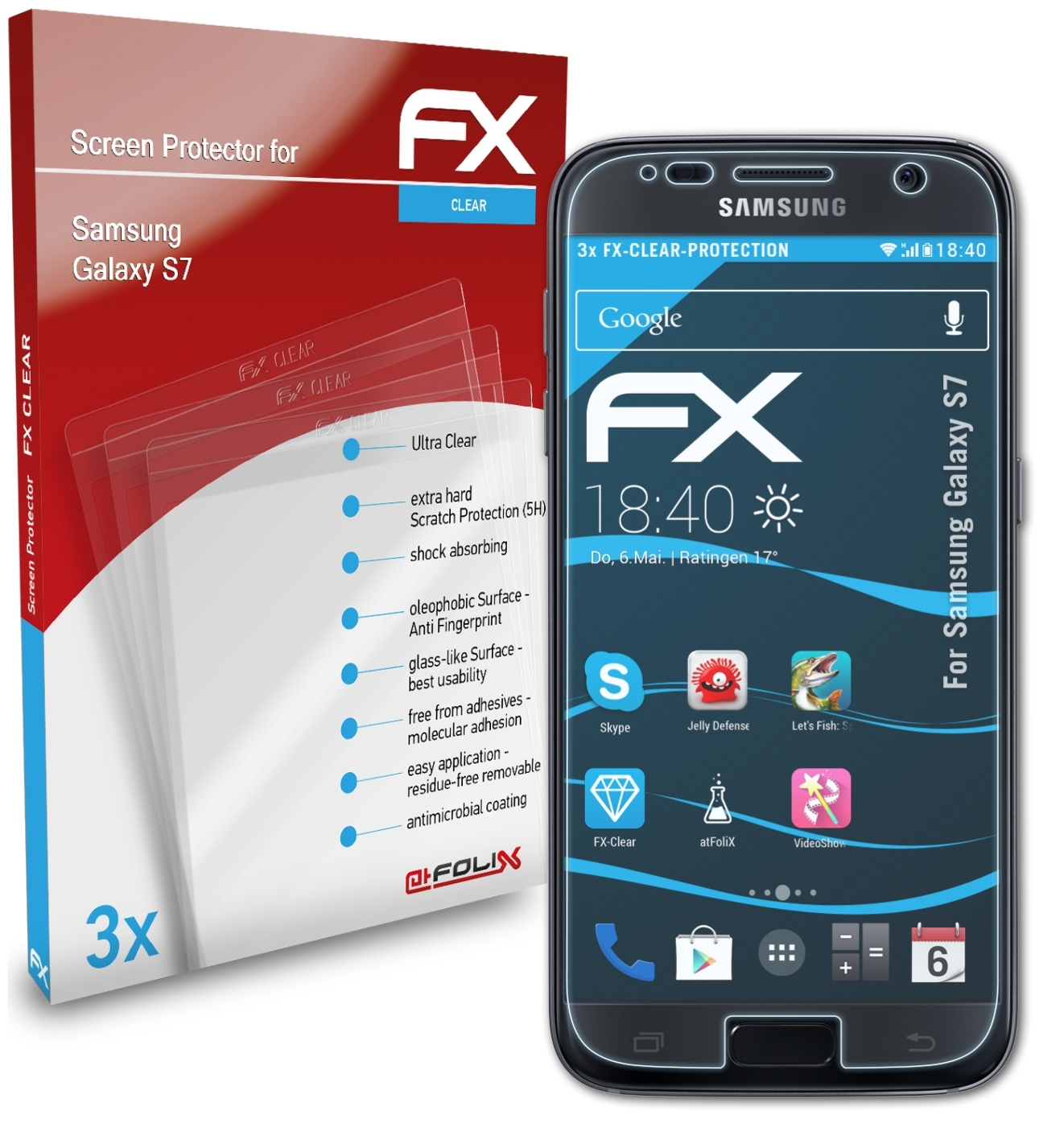 FX-Clear Galaxy S7) Samsung ATFOLIX 3x Displayschutz(für