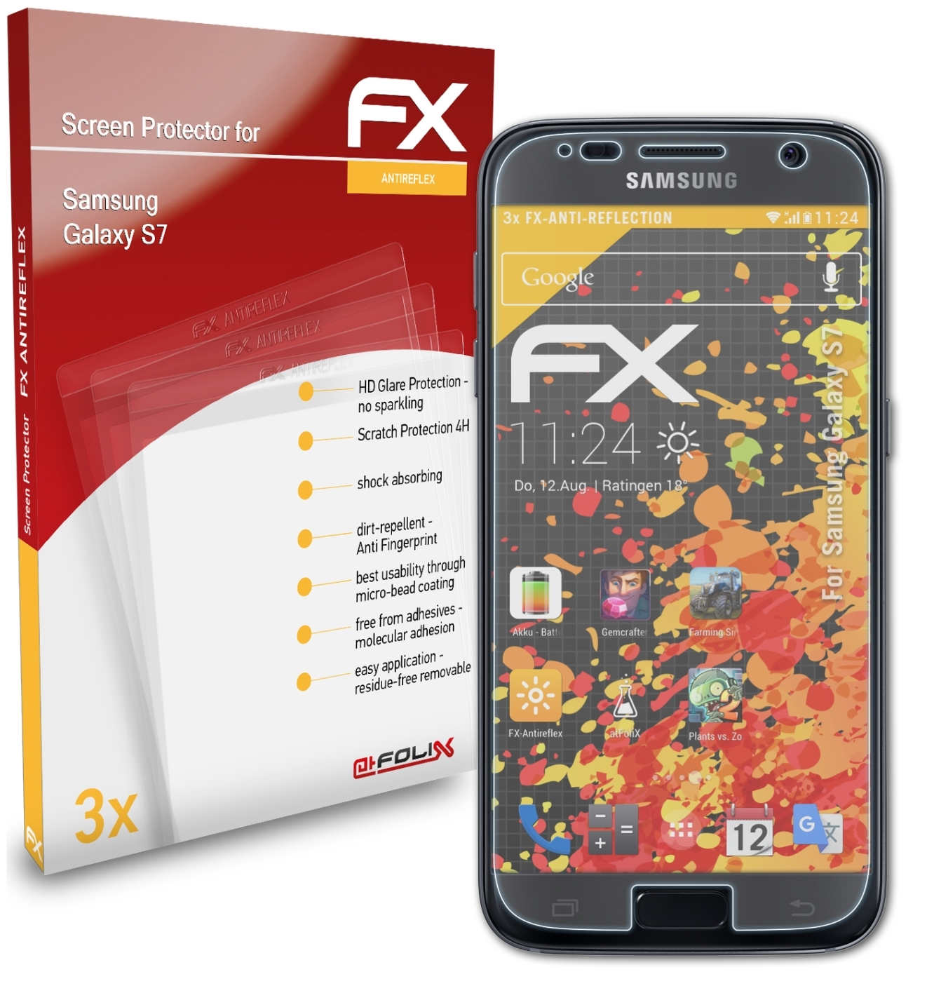 S7) ATFOLIX 3x Samsung FX-Antireflex Displayschutz(für Galaxy