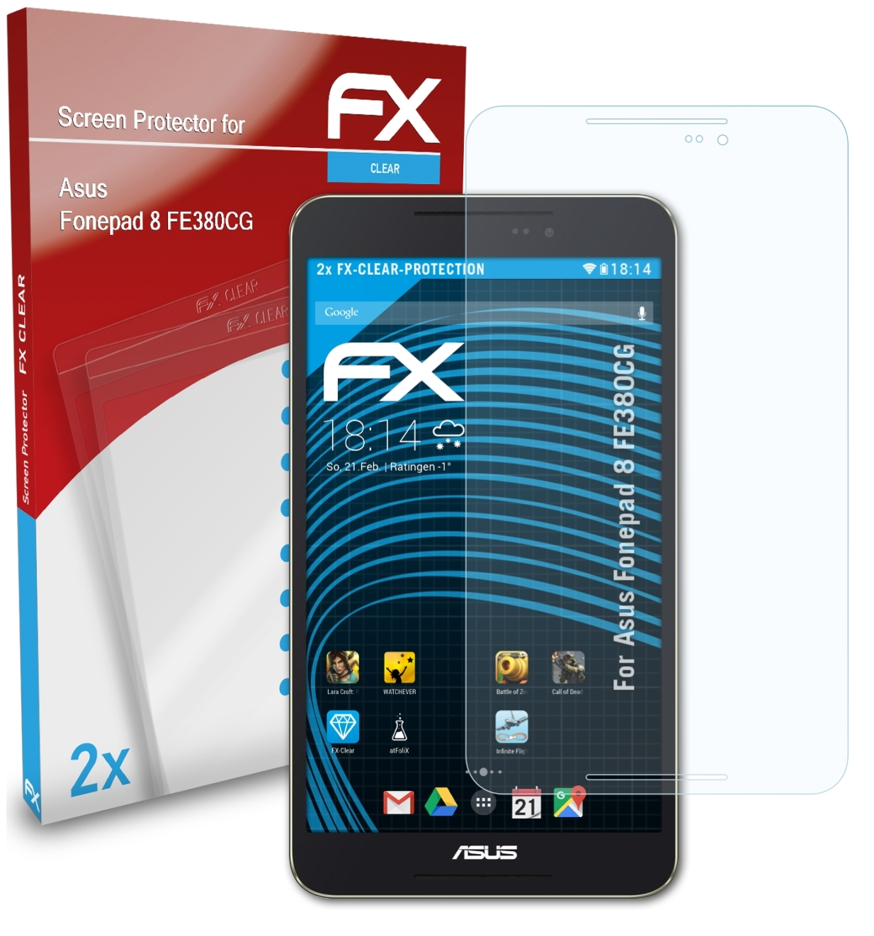 ATFOLIX 2x Displayschutz(für (FE380CG)) Asus 8 FX-Clear Fonepad