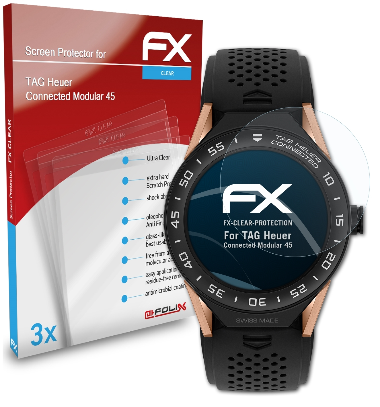 Connected 3x TAG ATFOLIX Modular Heuer FX-Clear Displayschutz(für 45)