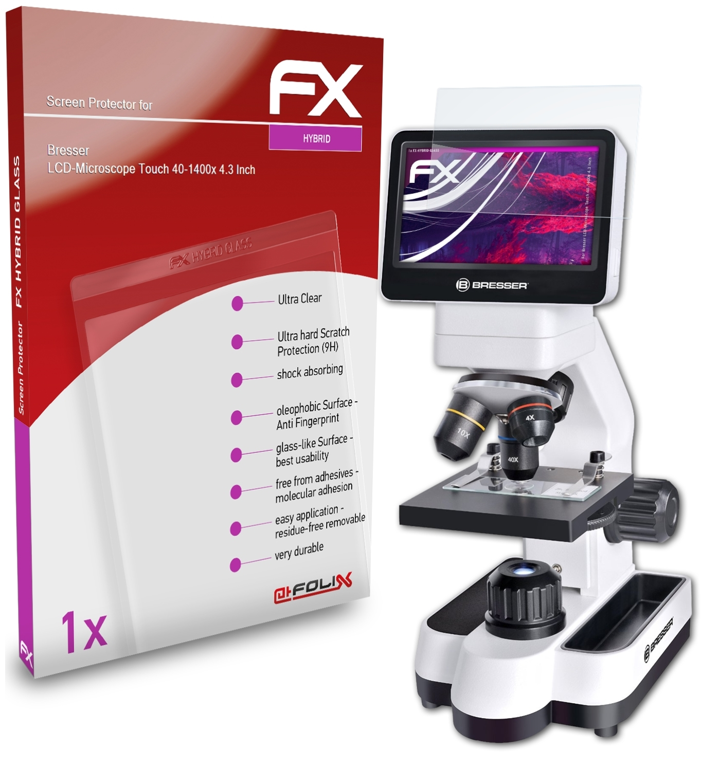 ATFOLIX FX-Hybrid-Glass 40-1400x LCD-Microscope (4.3 Touch Schutzglas(für Bresser Inch))