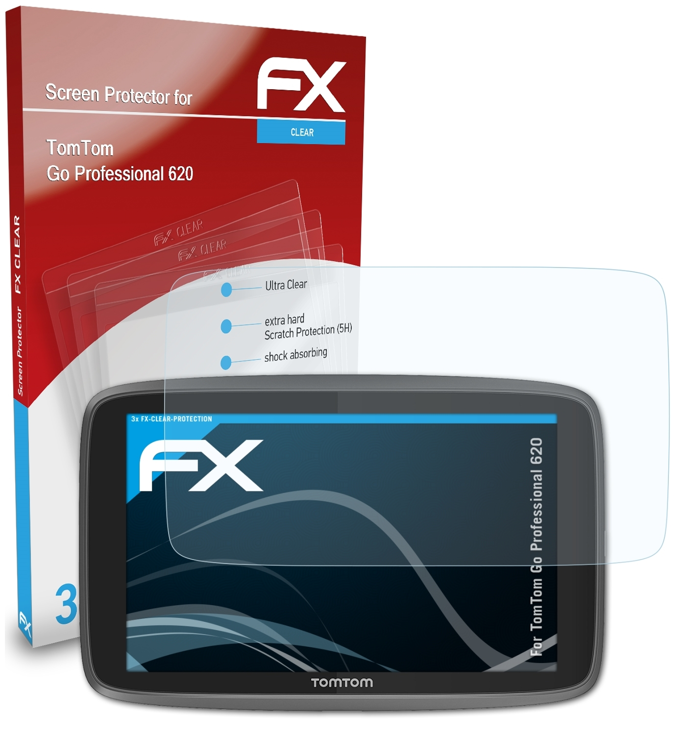 ATFOLIX 3x FX-Clear 620) Displayschutz(für Go TomTom Professional