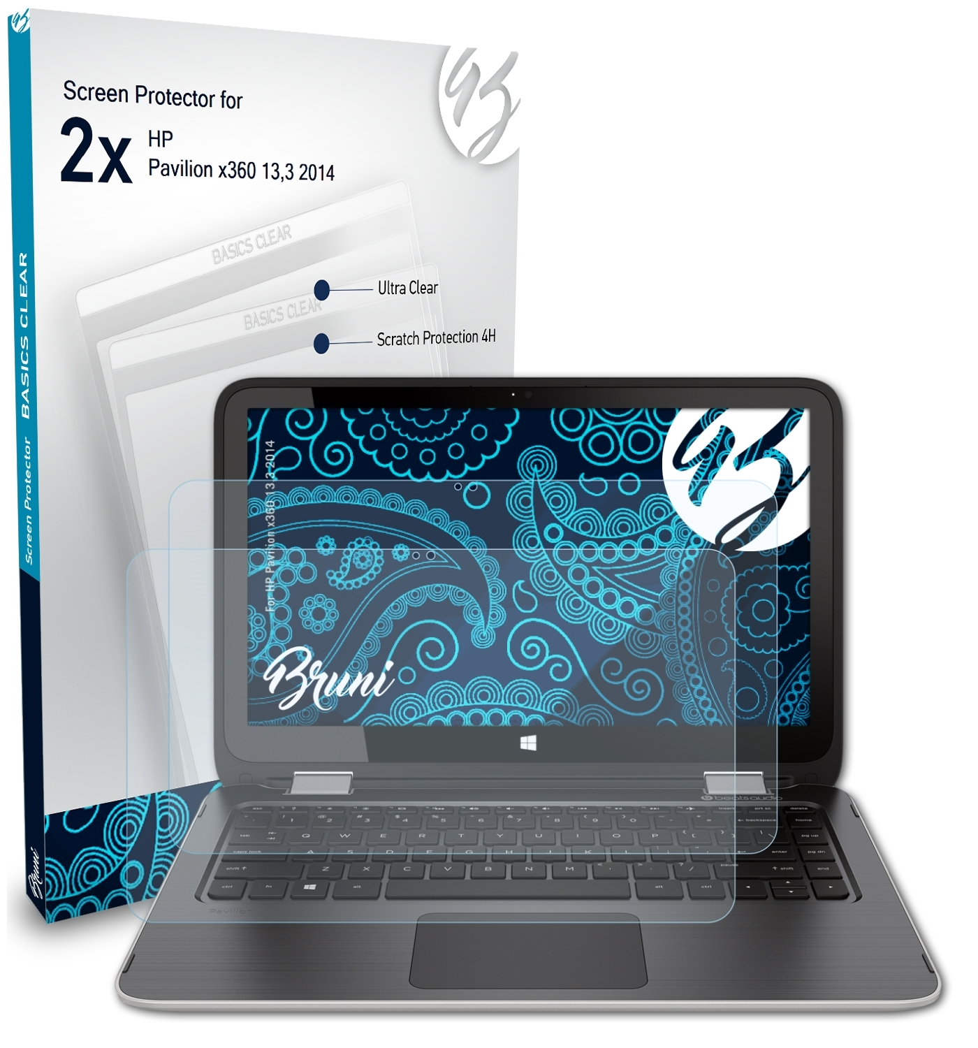 BRUNI 2x Basics-Clear Schutzfolie(für (2014)) HP x360 Pavilion 13,3