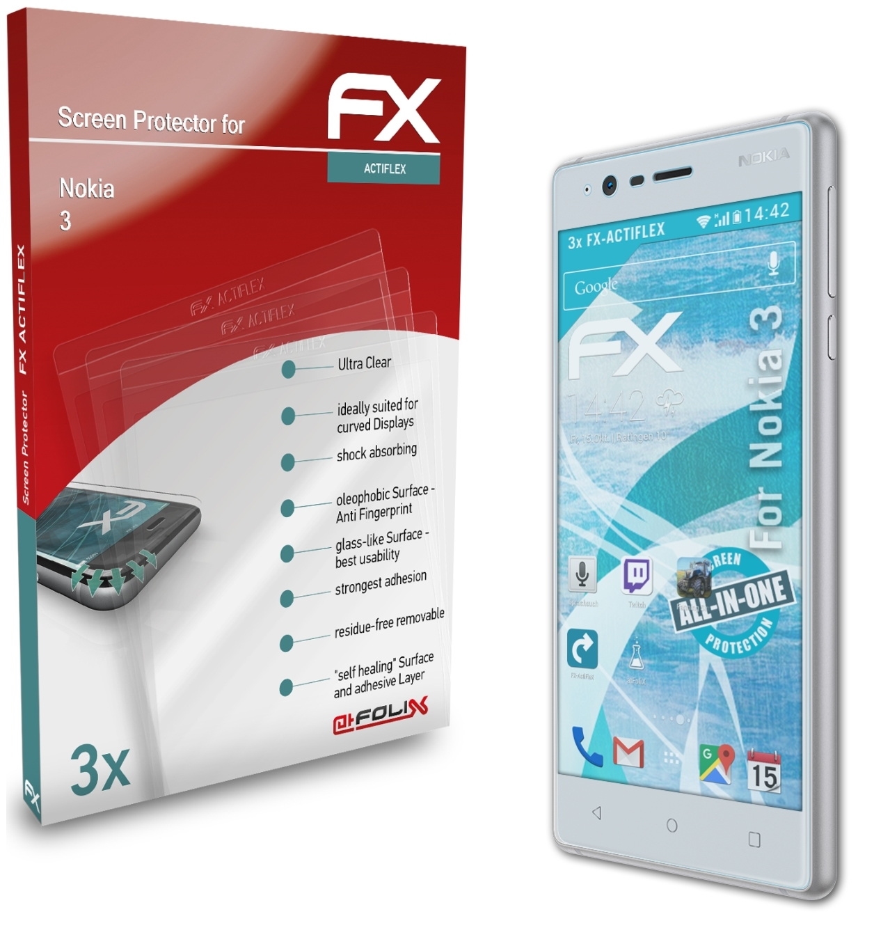 ATFOLIX 3x FX-ActiFleX 3) Nokia Displayschutz(für