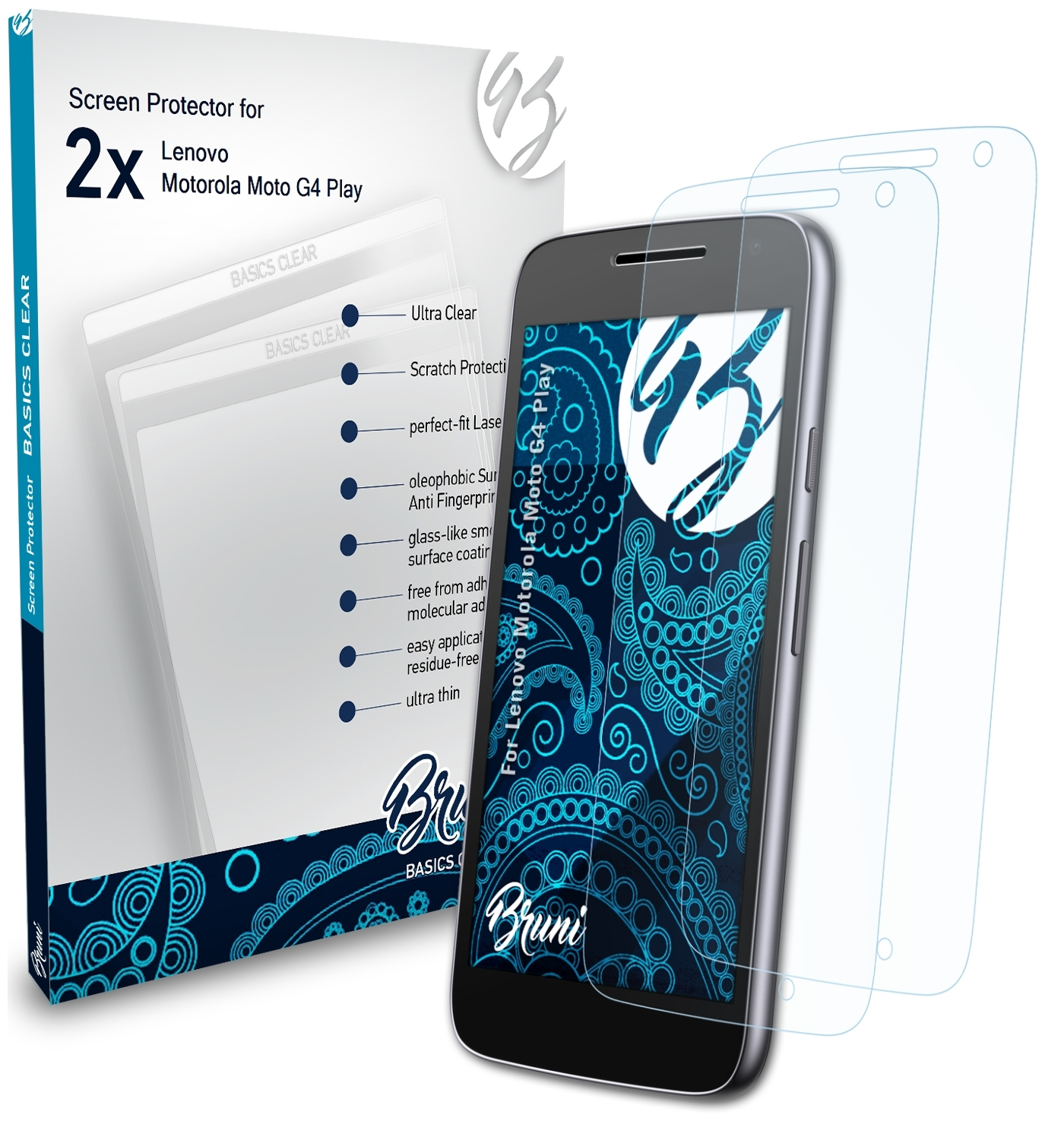 BRUNI 2x G4 Lenovo Moto Basics-Clear Play) Motorola Schutzfolie(für