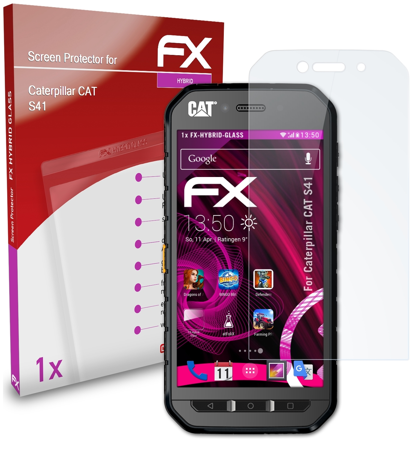 CAT FX-Hybrid-Glass S41) Schutzglas(für ATFOLIX Caterpillar