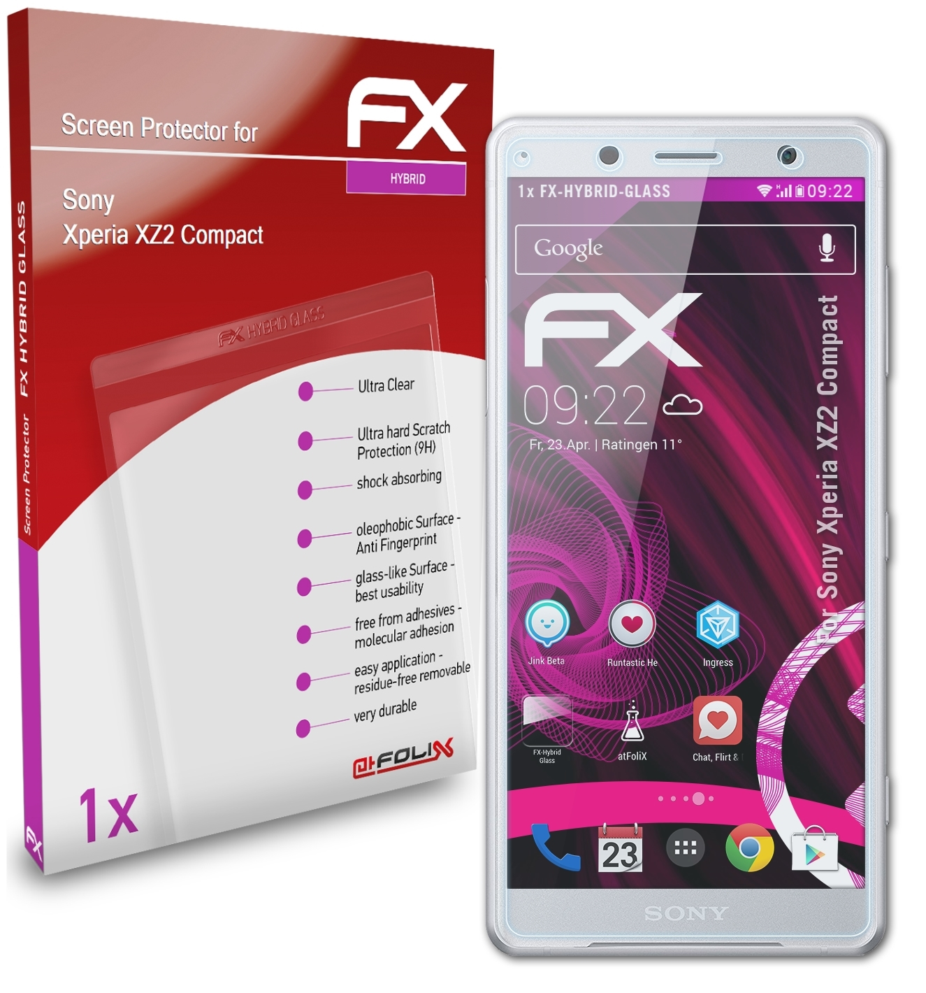 ATFOLIX FX-Hybrid-Glass Schutzglas(für Sony Xperia XZ2 Compact)
