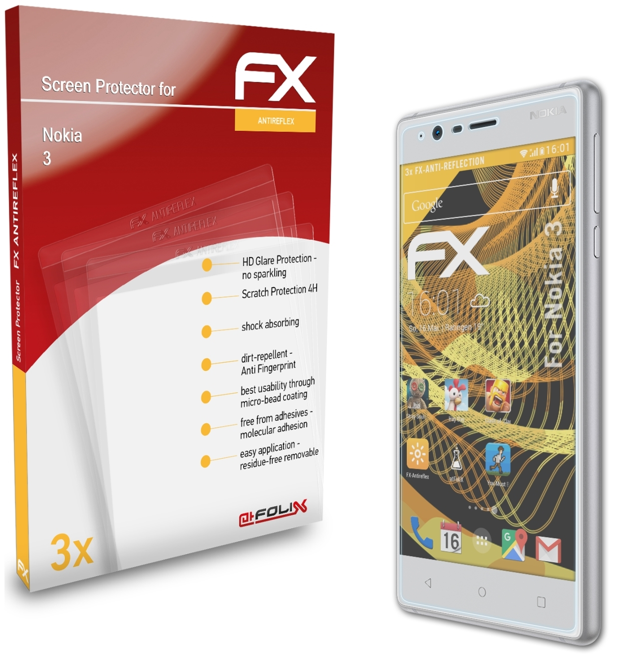 ATFOLIX 3x FX-Antireflex 3) Displayschutz(für Nokia
