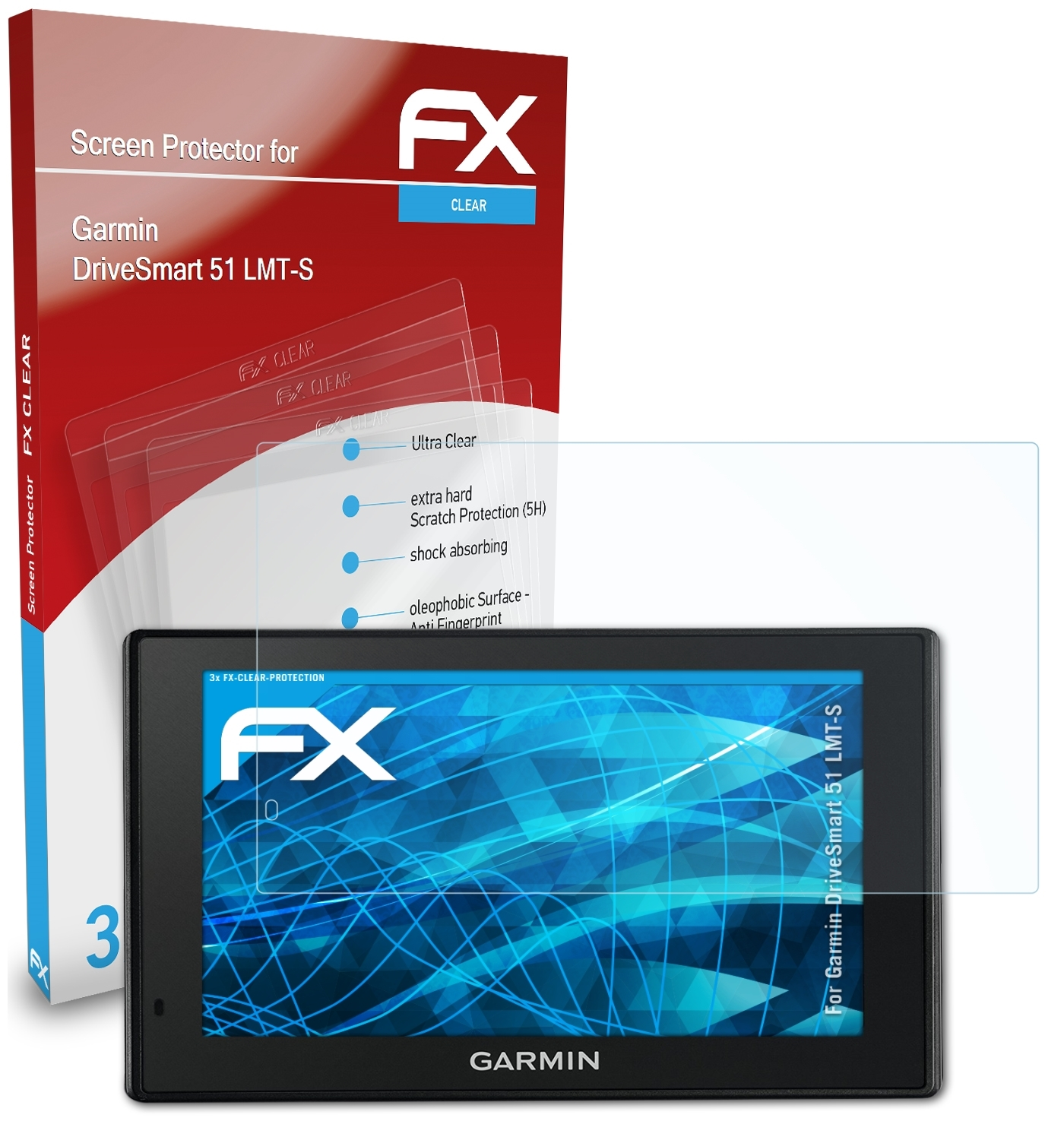 Garmin ATFOLIX FX-Clear LMT-S) 3x 51 DriveSmart Displayschutz(für