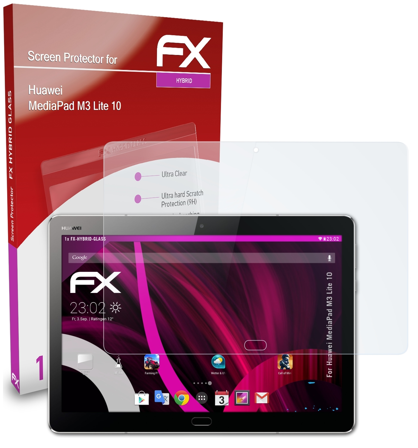 ATFOLIX FX-Hybrid-Glass 10) Schutzglas(für Huawei Lite M3 MediaPad