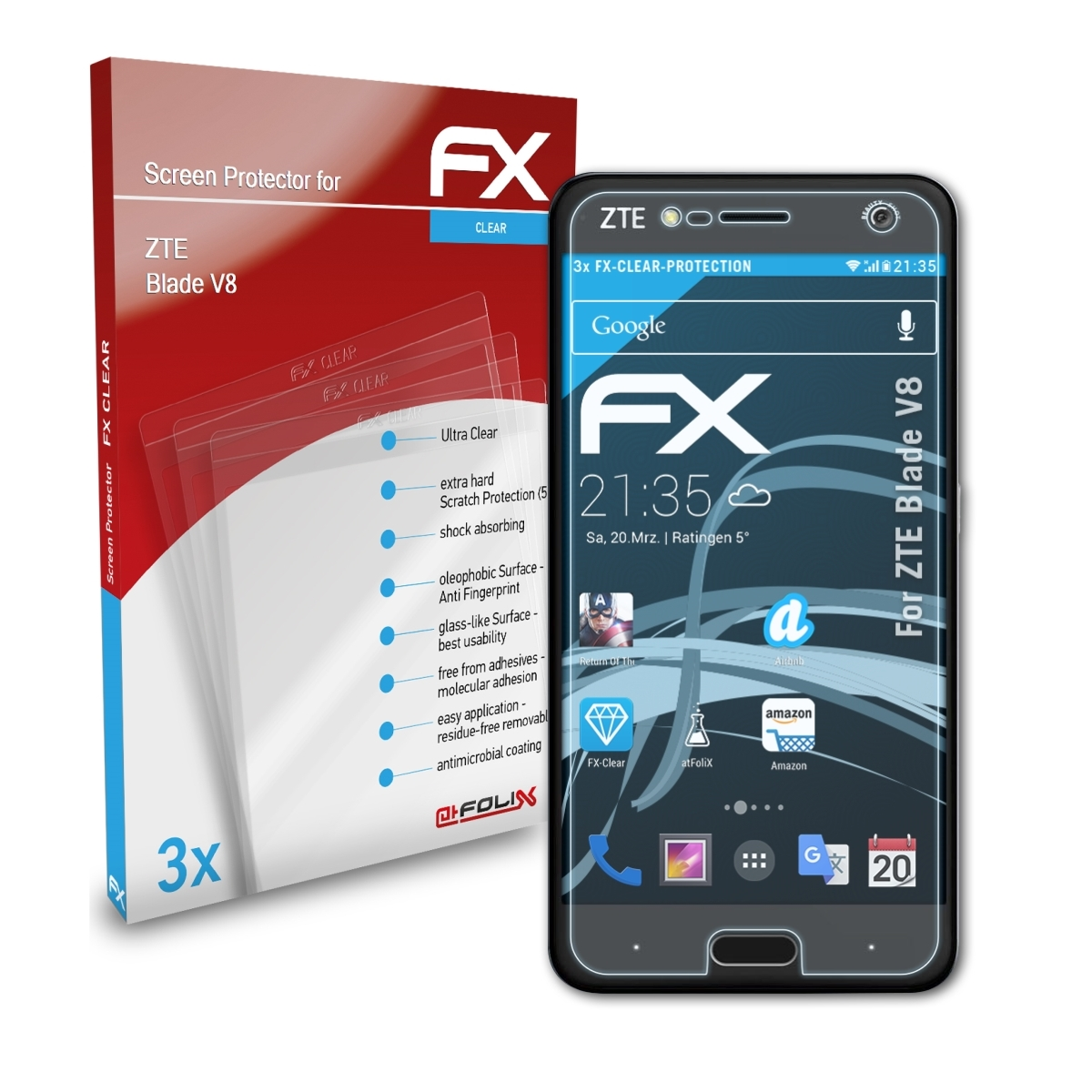 ATFOLIX 3x FX-Clear Displayschutz(für ZTE V8) Blade
