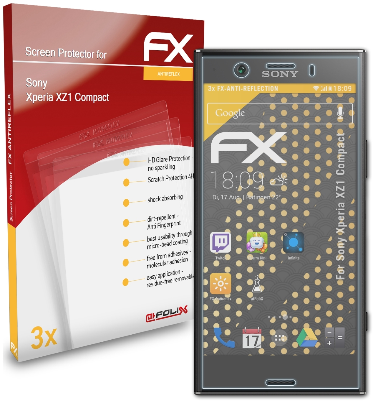 Compact) 3x Displayschutz(für XZ1 Xperia FX-Antireflex Sony ATFOLIX