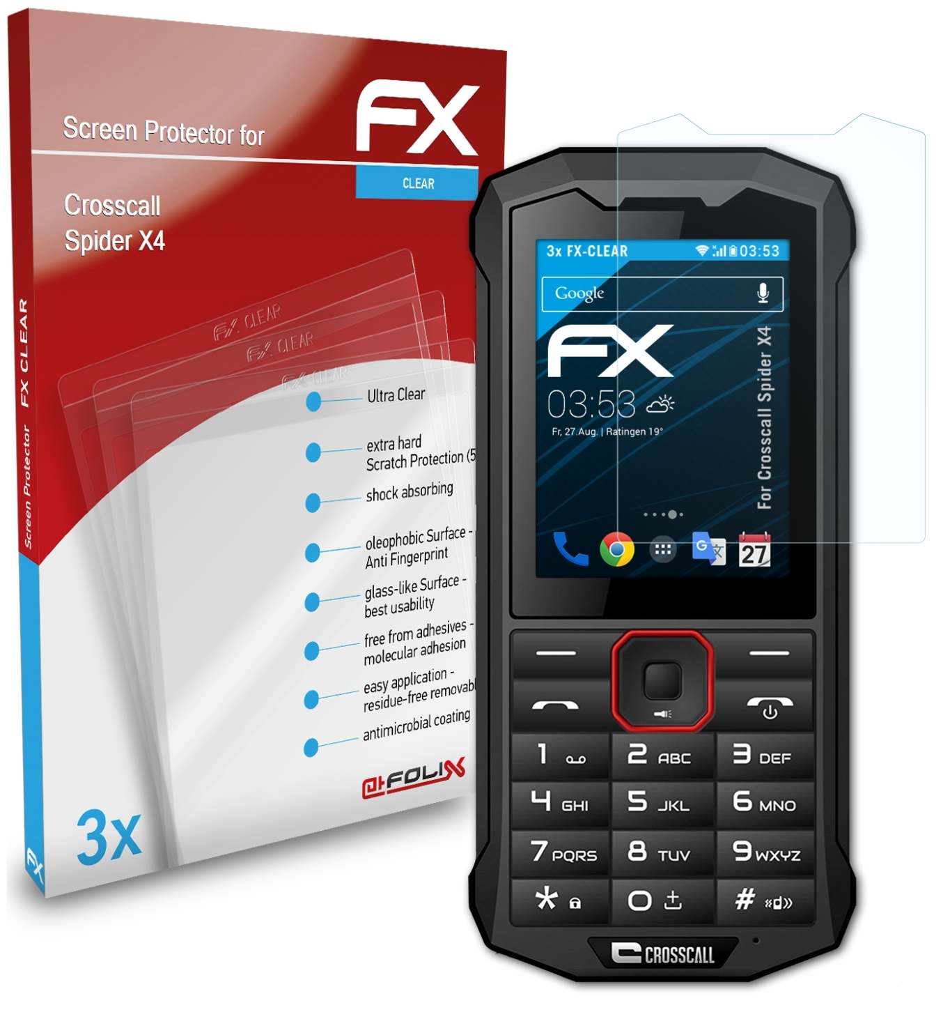 ATFOLIX 3x FX-Clear Displayschutz(für Crosscall Spider X4)