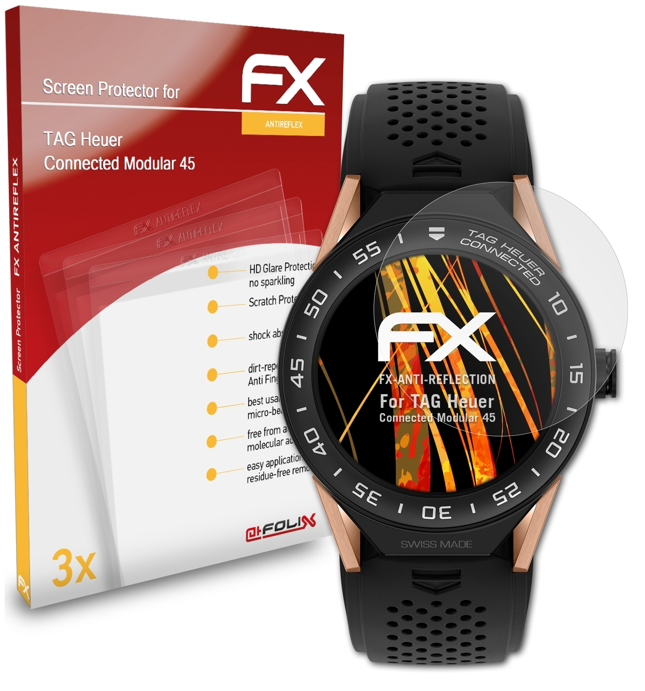 FX-Antireflex Modular Connected Displayschutz(für 45) ATFOLIX 3x Heuer TAG