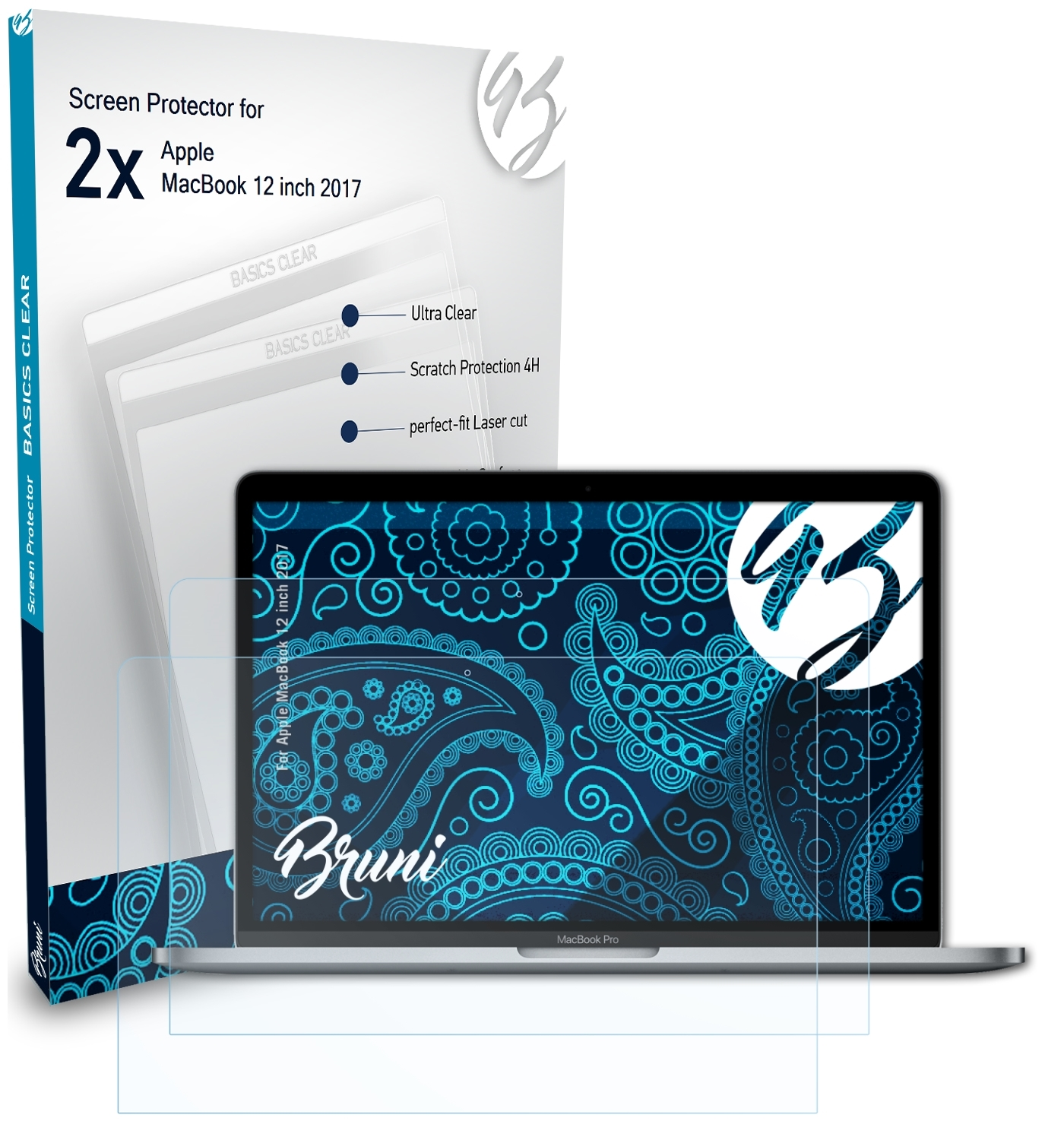 BRUNI 2x Basics-Clear Schutzfolie(für Apple inch MacBook 12 (2017))