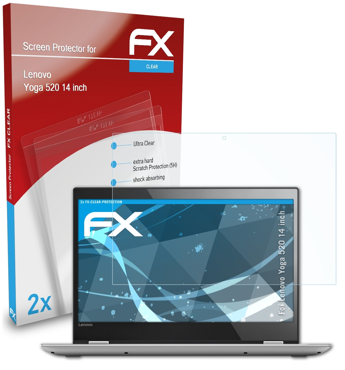 ATFOLIX 2x FX-Clear (14 Displayschutz(für Lenovo inch)) 520 Yoga