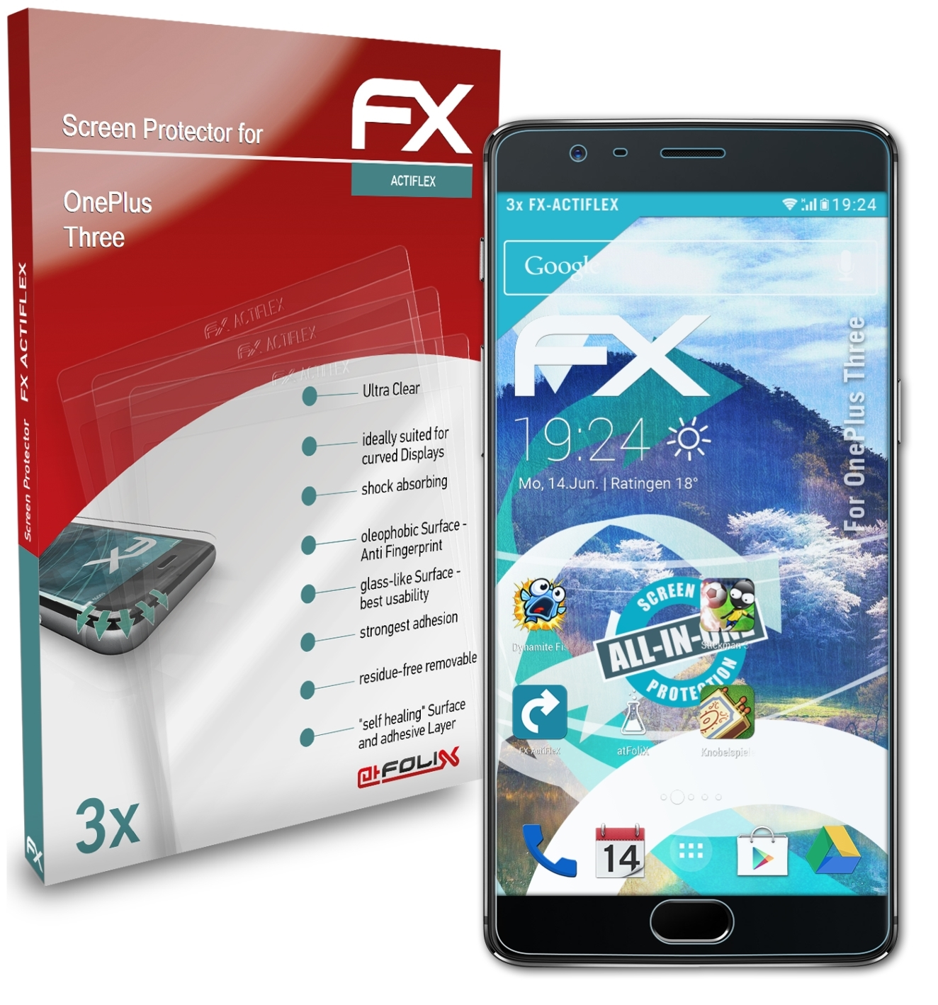 Three) Displayschutz(für 3x FX-ActiFleX OnePlus ATFOLIX