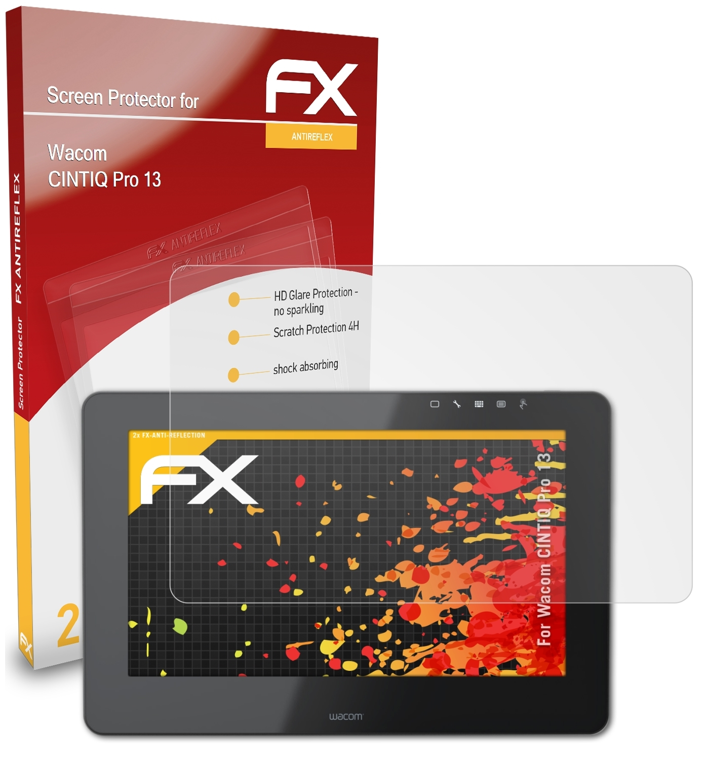 ATFOLIX 2x FX-Antireflex Displayschutz(für CINTIQ Wacom 13) Pro